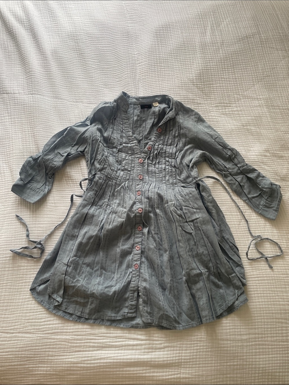 Lux Slate Blue Button-Front Tunic with Pintuck Details